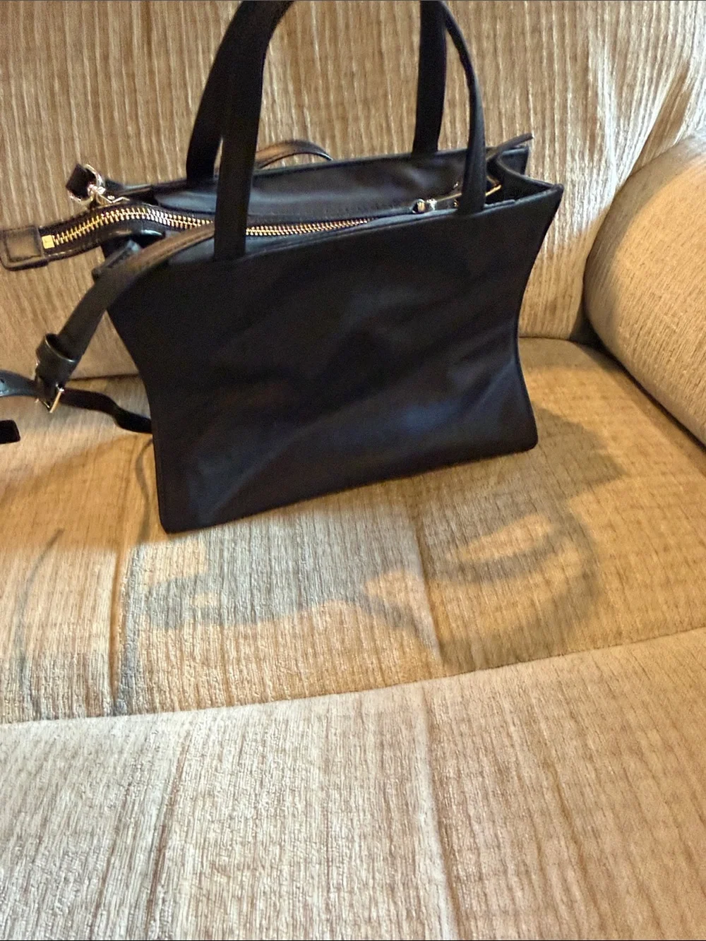 kate spade Black Nylon double handle Crossbody Tote with Gold Logo 8 x 10